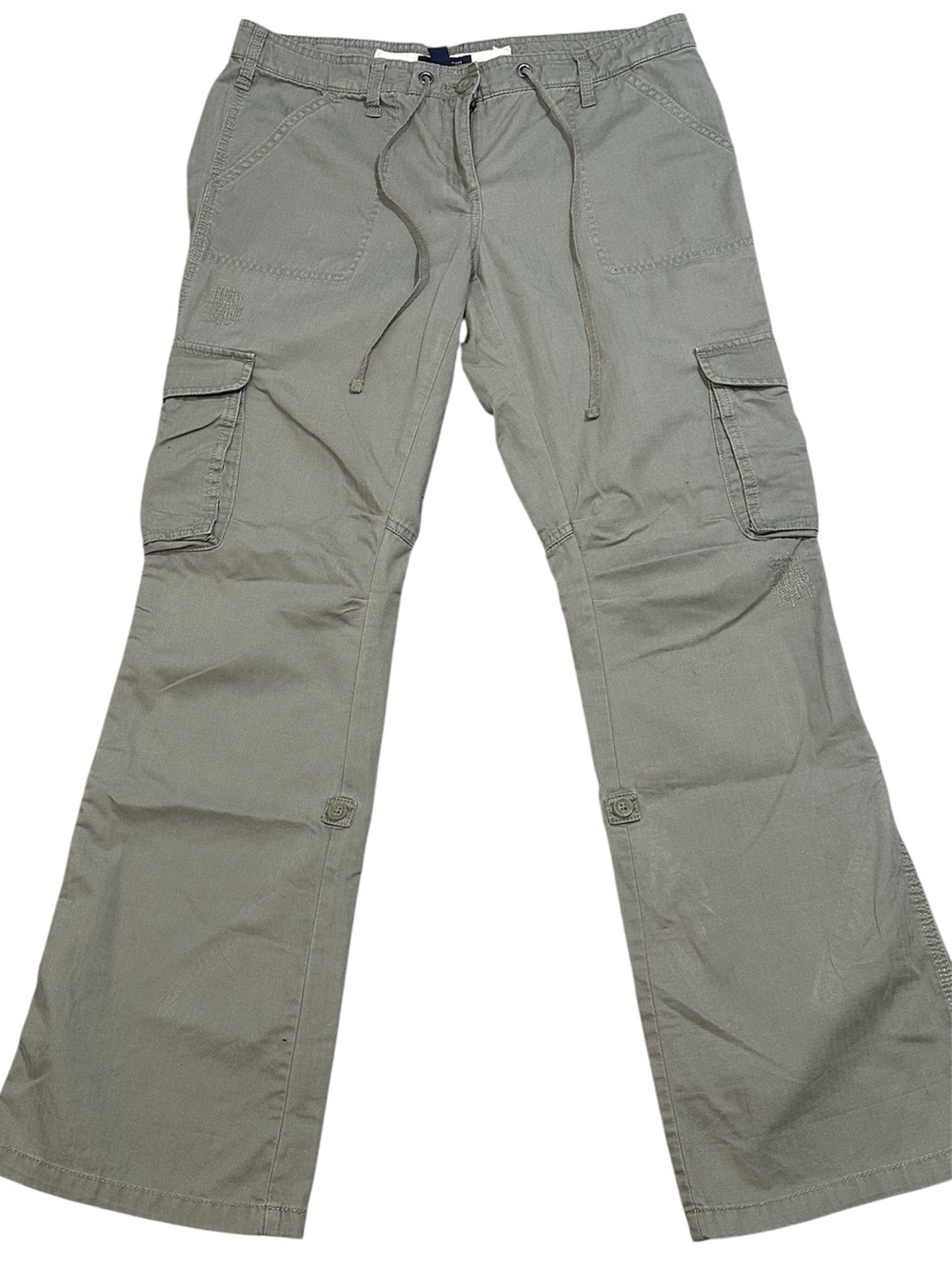 Vintage Tommy Hilfiger Cargo Pants Sz 8 Low Rise Flare Utility Y2K Olive Green